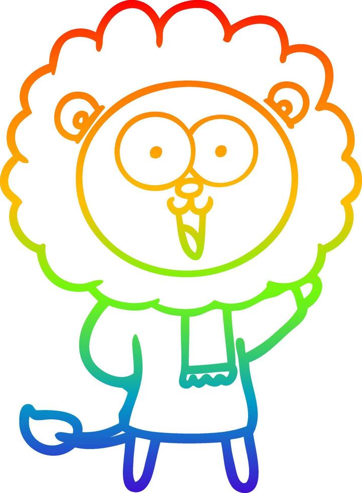 rainbow gradient line drawing happy cartoon lion vector