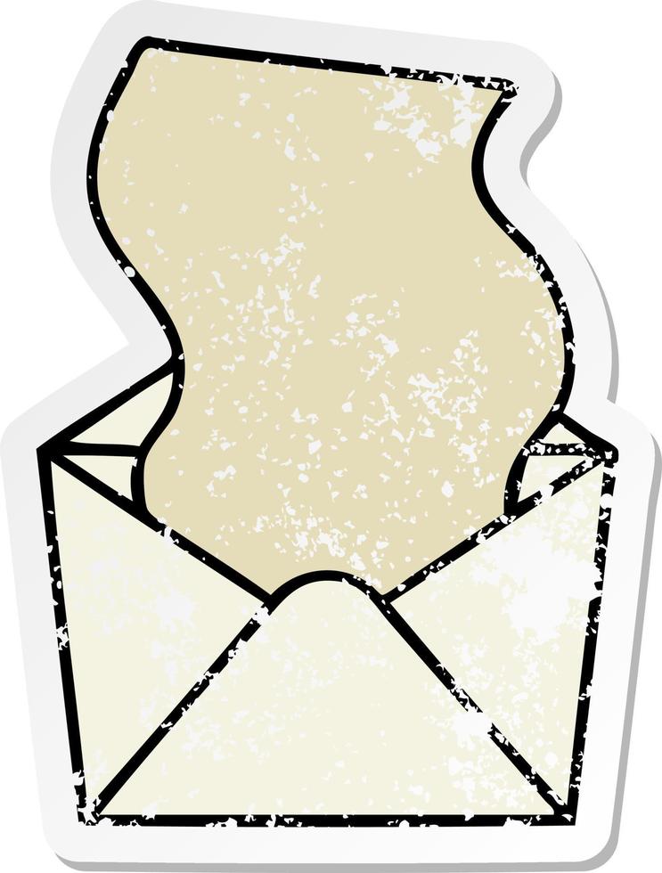 distressed sticker of a quirky hand drawn cartoon dollar in envelope vector