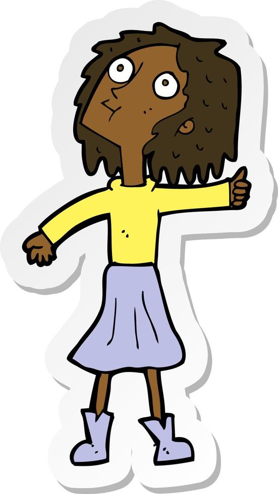 sticker of a cartoon woman looking up to the sky vector