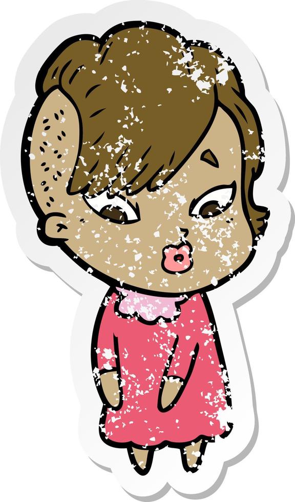 distressed sticker of a cartoon surprised girl vector