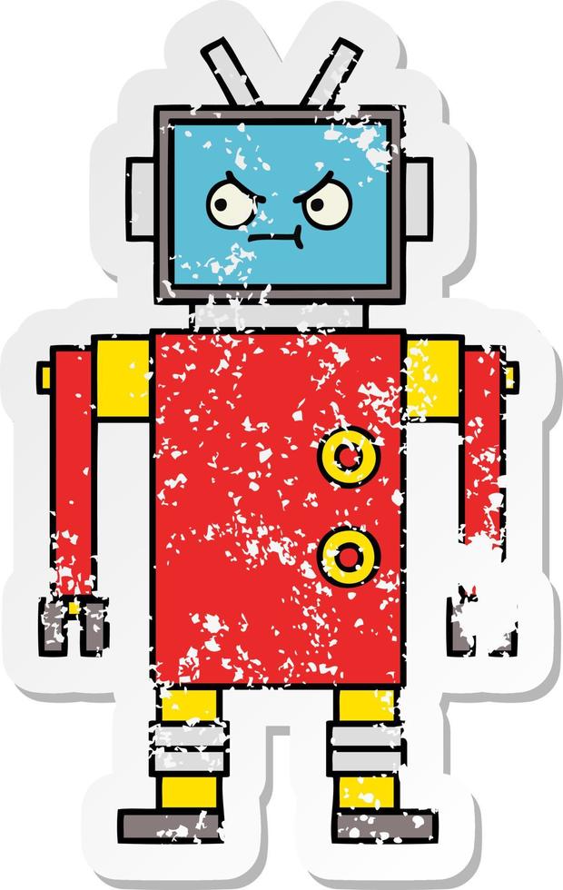 distressed sticker of a cute cartoon robot vector