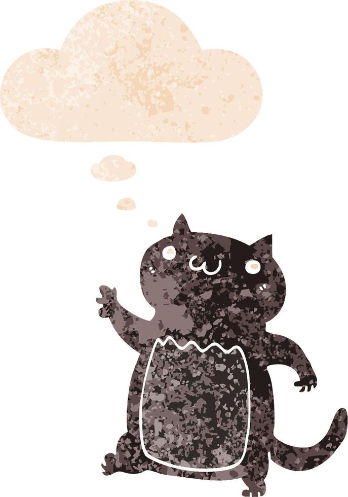 cartoon cat and thought bubble in retro textured style vector