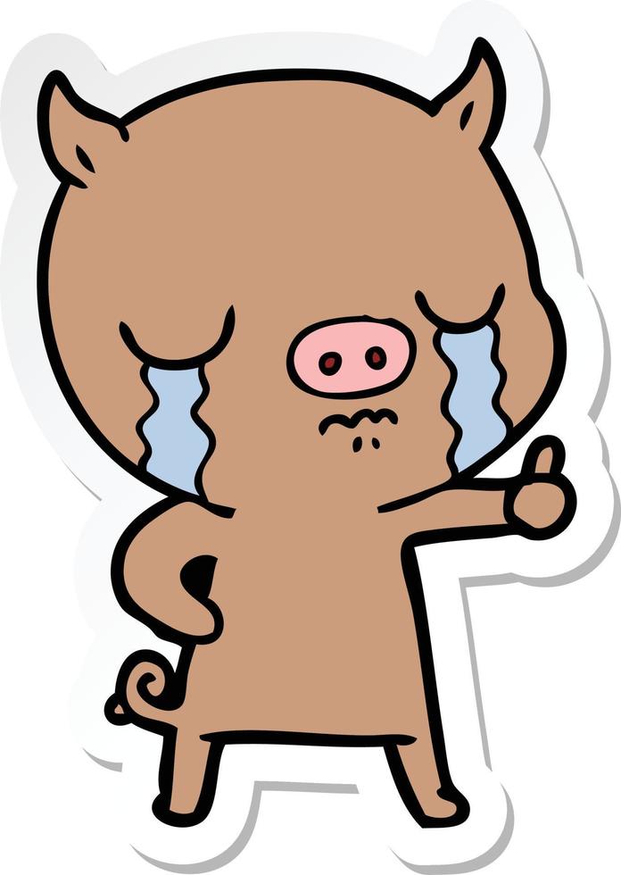 sticker of a cartoon pig crying vector