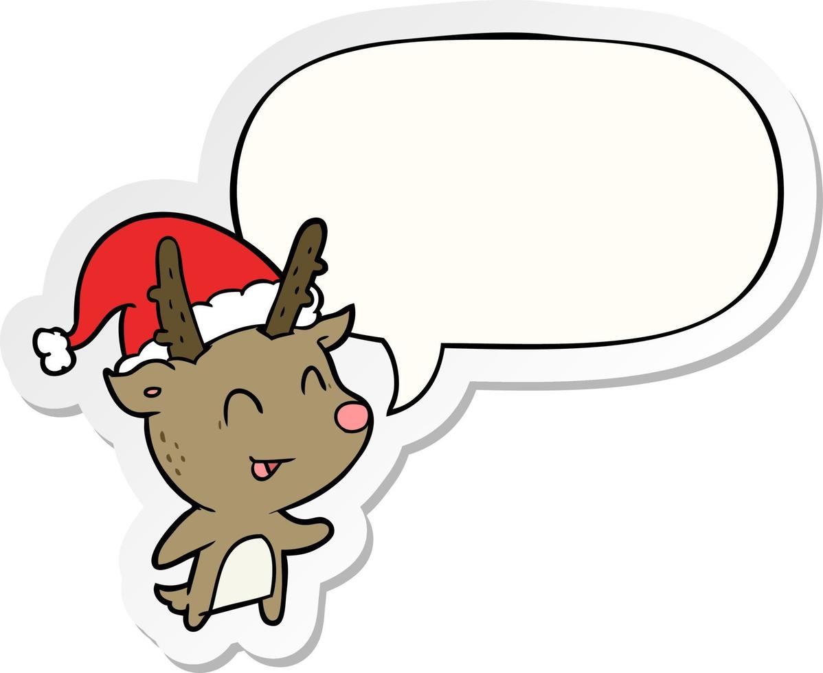 cartoon christmas reindeer and speech bubble sticker vector