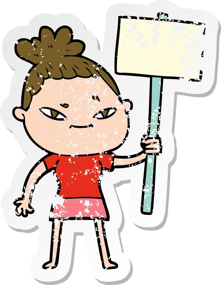 distressed sticker of a cartoon woman vector