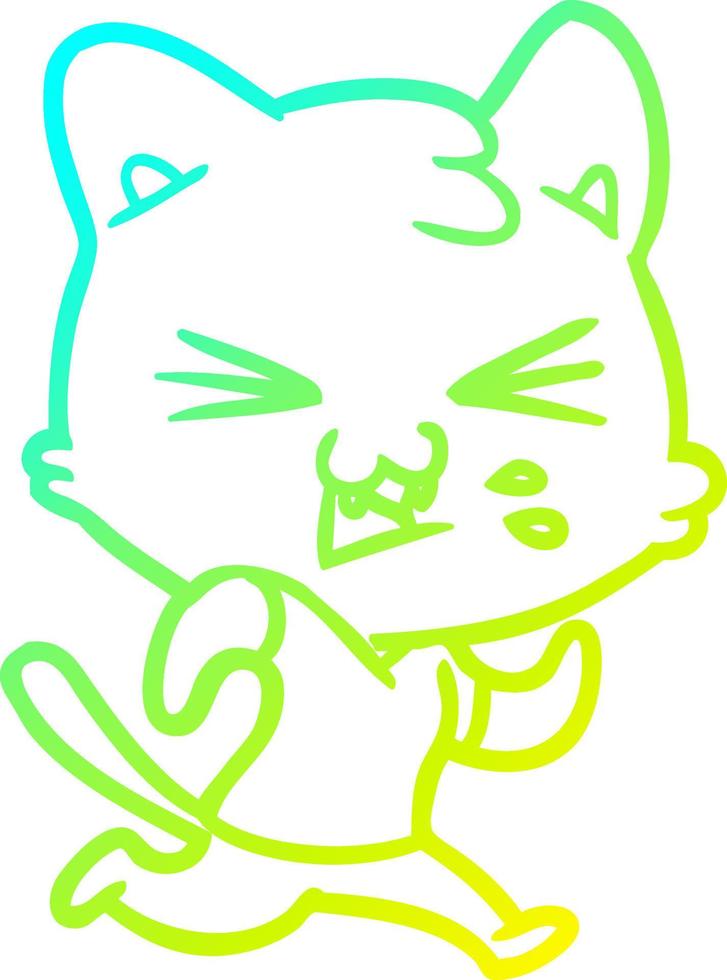 cold gradient line drawing cartoon cat hissing vector