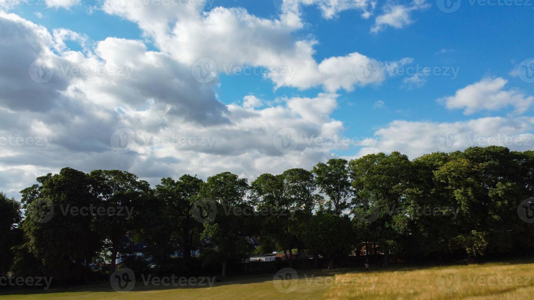 High Angle Aerial footage view of Local Public Park at a hot sunny day of Summer photo