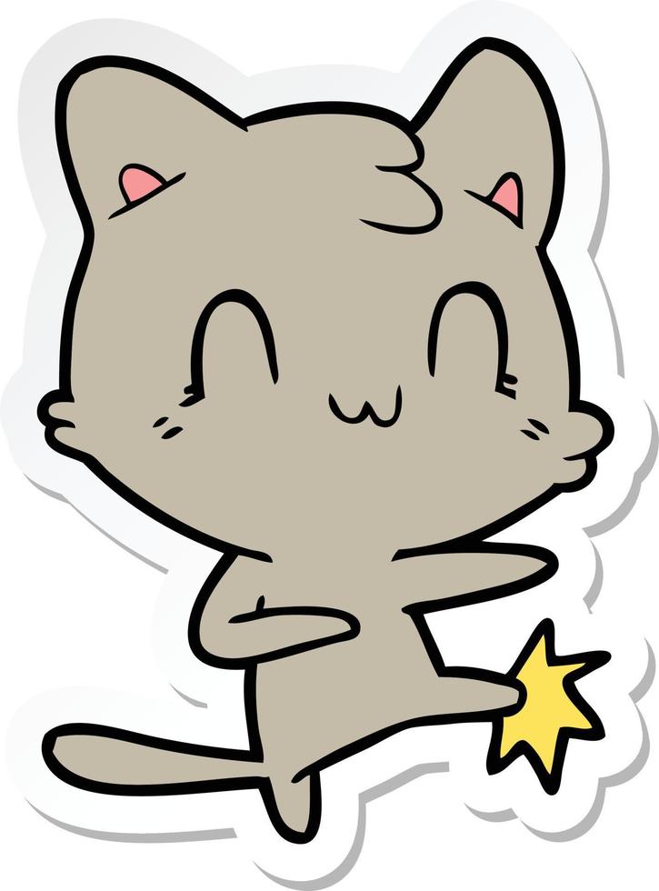 sticker of a cartoon happy cat karate kicking vector