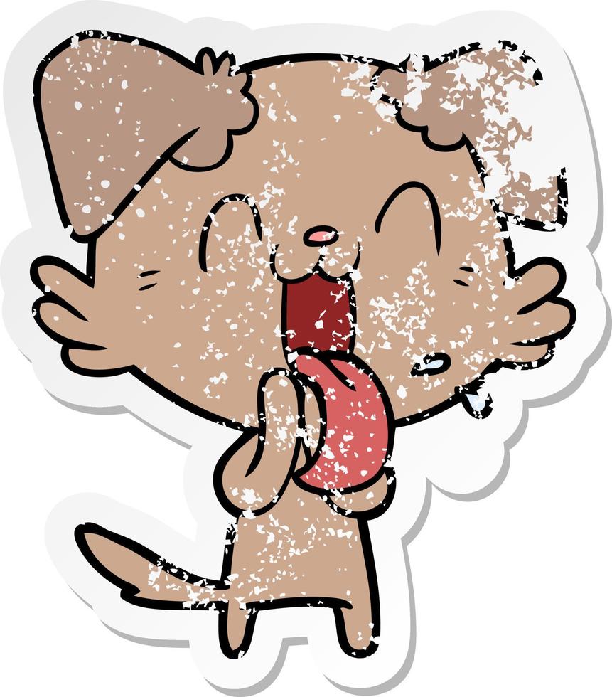 distressed sticker of a cartoon panting dog vector