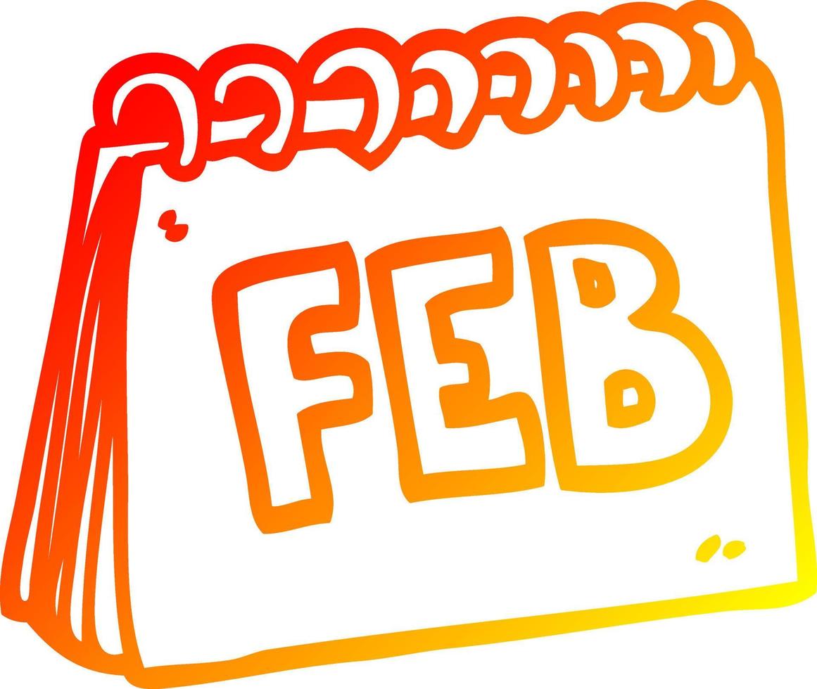 warm gradient line drawing cartoon calendar showing month of February vector