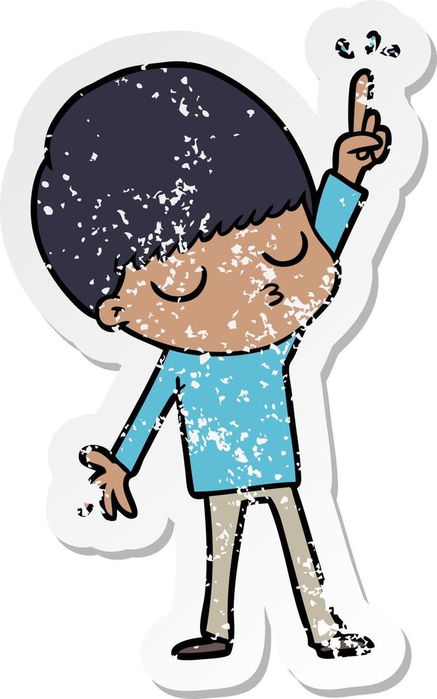 distressed sticker of a cartoon calm boy vector