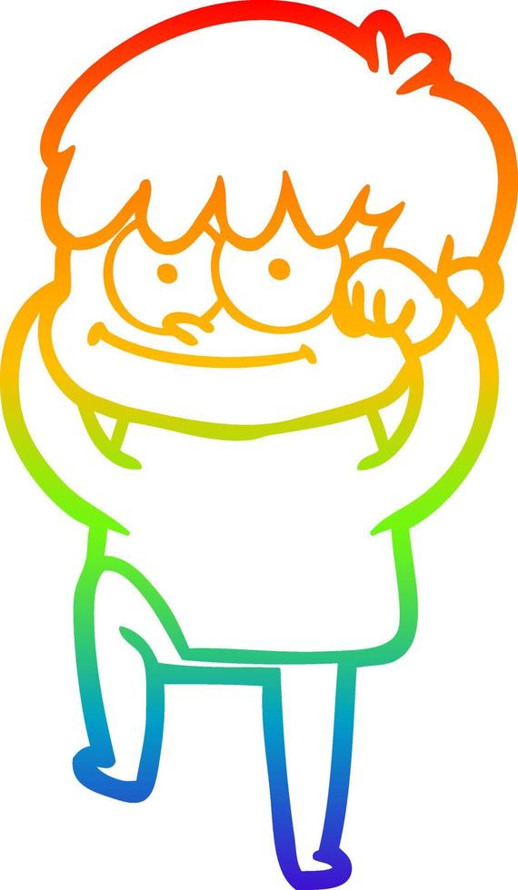 rainbow gradient line drawing happy cartoon man vector