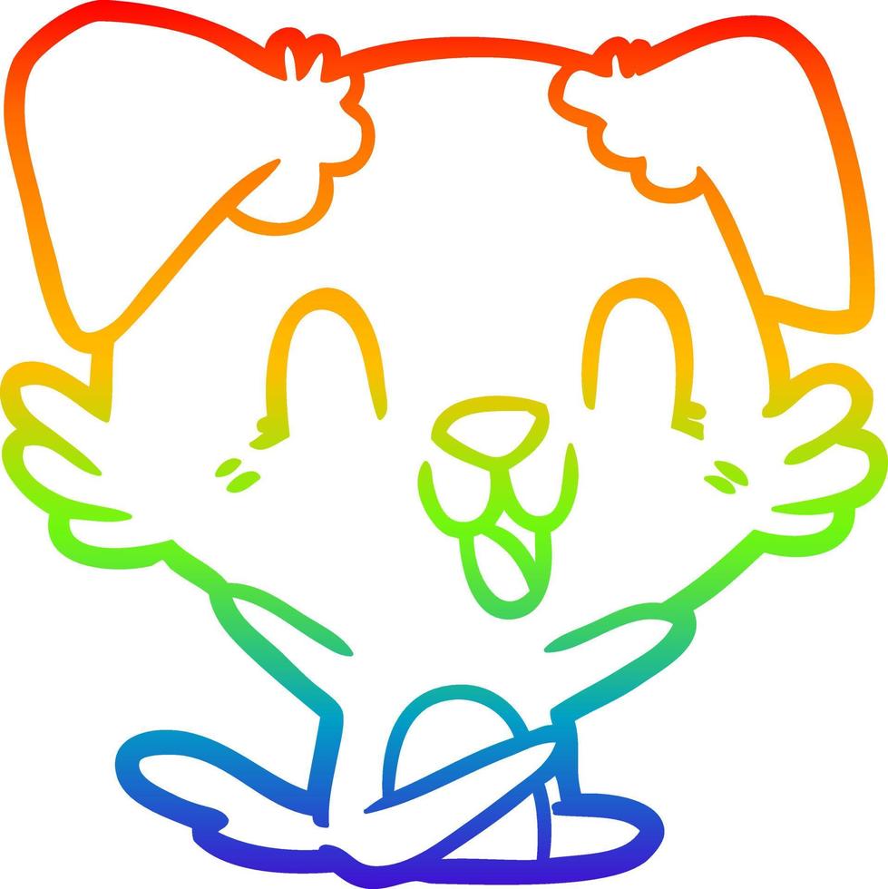 rainbow gradient line drawing laughing cartoon dog vector