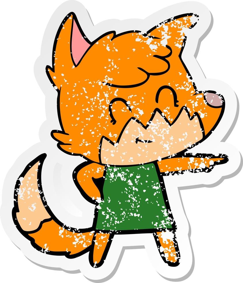 distressed sticker of a cartoon friendly fox vector