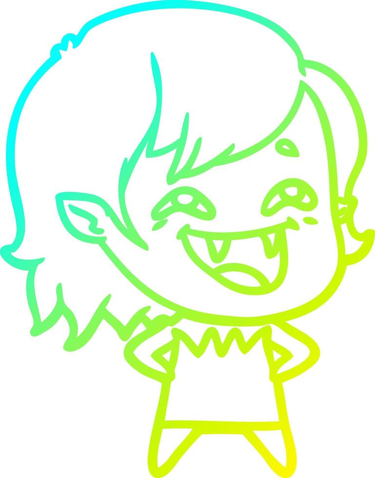 cold gradient line drawing cartoon laughing vampire girl vector