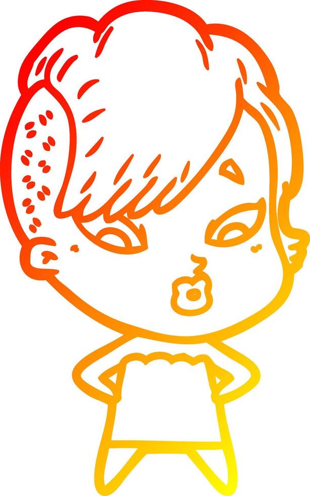 warm gradient line drawing cartoon surprised girl vector