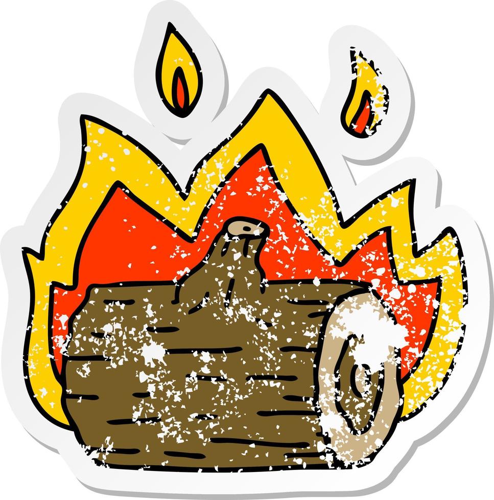 distressed sticker of a quirky hand drawn cartoon campfire vector