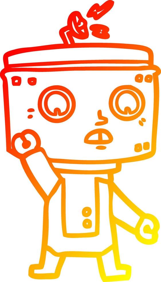warm gradient line drawing cartoon robot waving vector