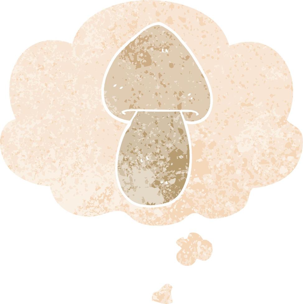 cartoon mushroom and thought bubble in retro textured style vector