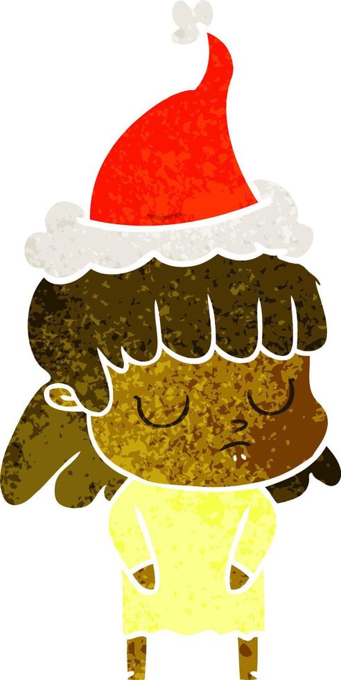 retro cartoon of a indifferent woman wearing santa hat vector