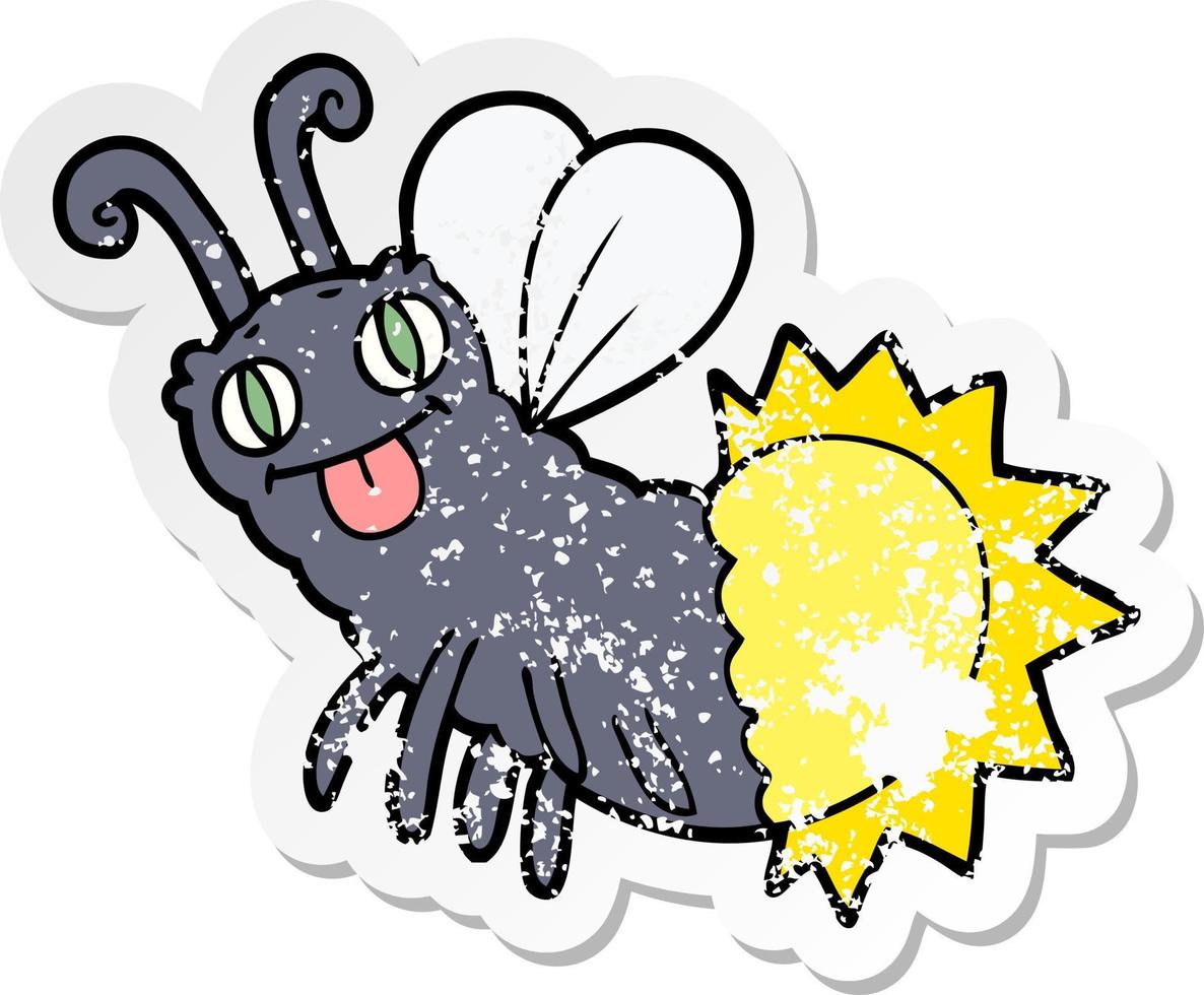 distressed sticker of a cartoon firefly vector