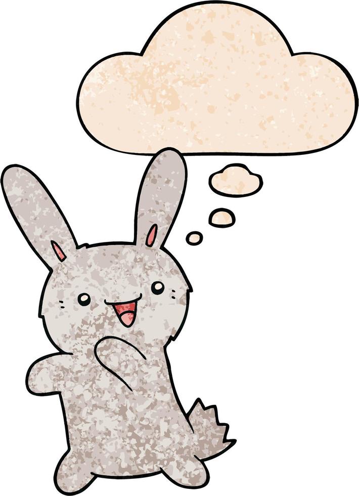 cartoon rabbit and thought bubble in grunge texture pattern style vector