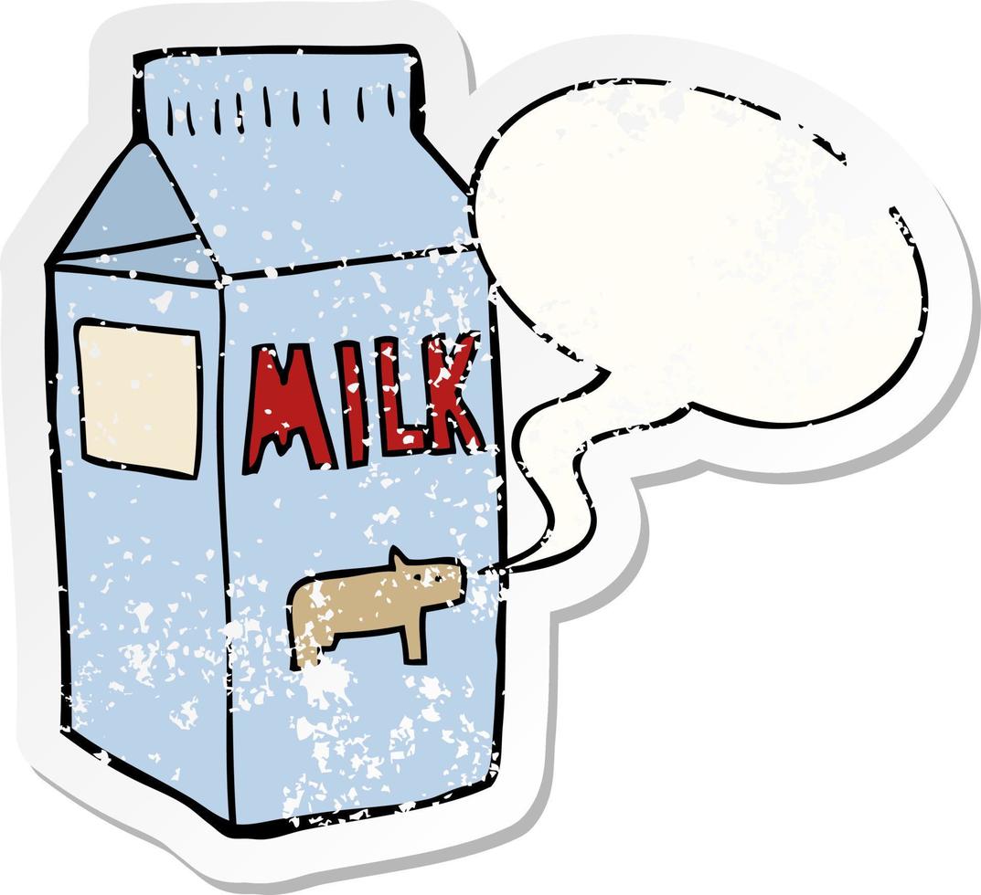 cartoon milk carton and speech bubble distressed sticker vector