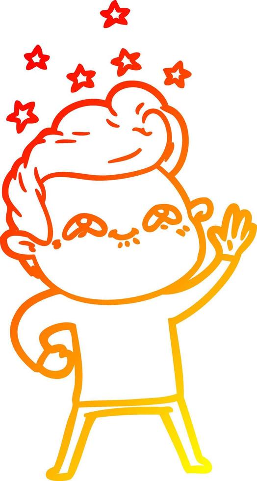 warm gradient line drawing cartoon excited man vector