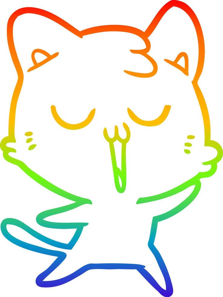 dibujo de línea de gradiente de arco iris canto de gato de dibujos animados vector