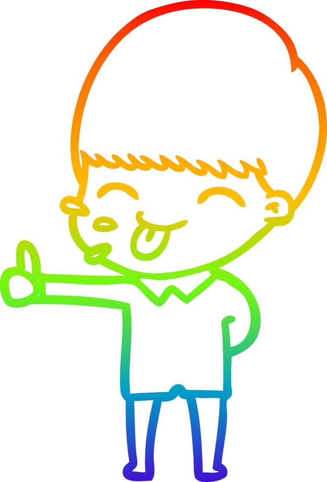 rainbow gradient line drawing happy cartoon boy vector