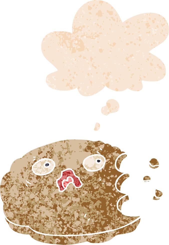 cartoon bitten cookie and thought bubble in retro textured style vector