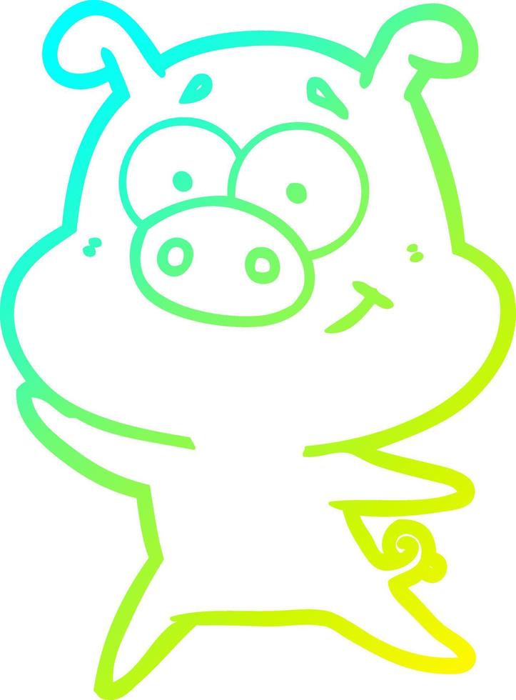 cold gradient line drawing happy cartoon pig vector