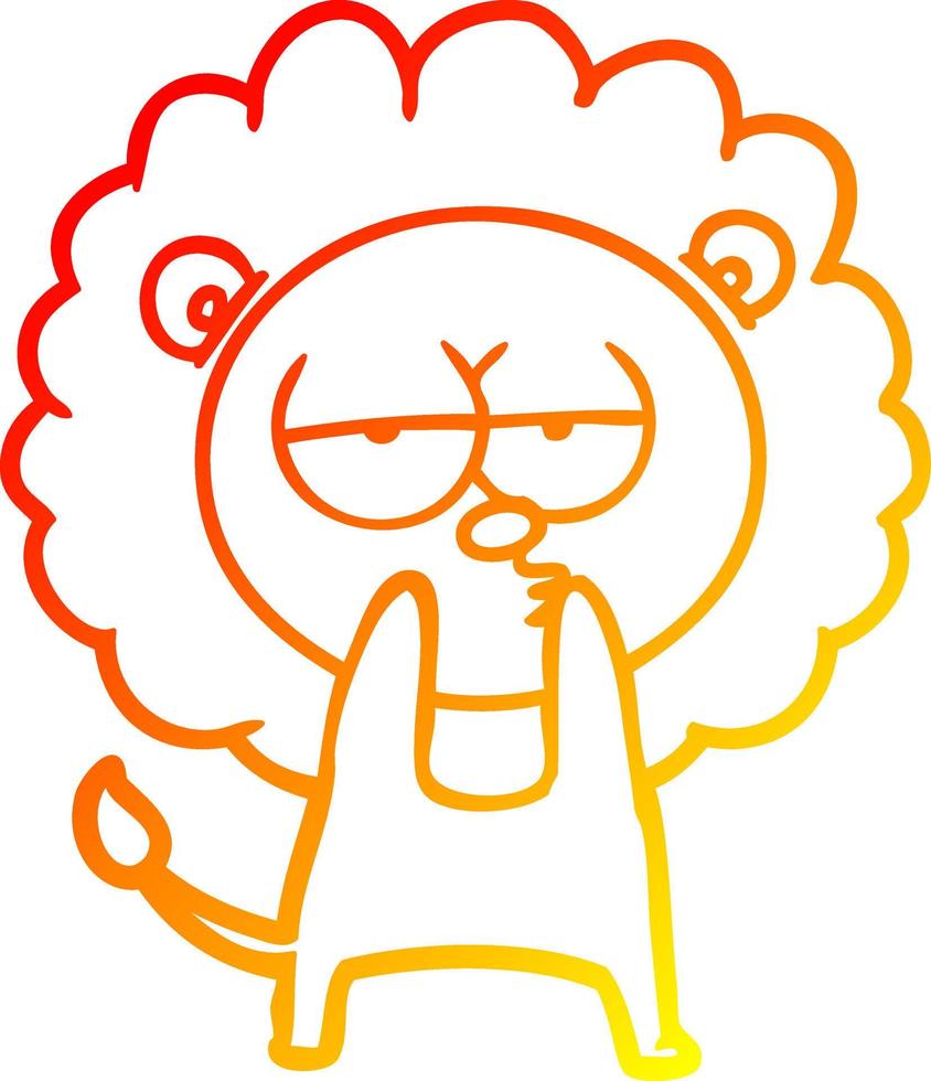 warm gradient line drawing cartoon tired lion vector