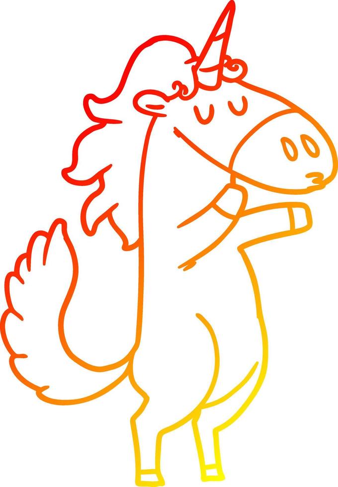 unicornio de dibujos animados de dibujo de línea de gradiente cálido vector