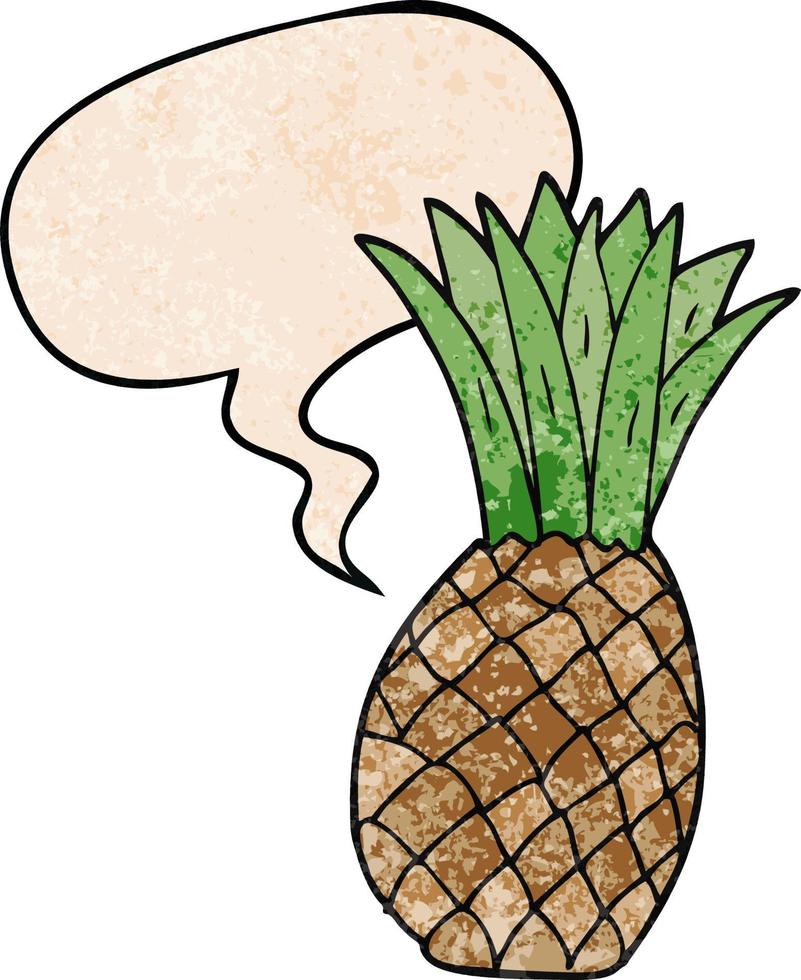cartoon pineapple and speech bubble in retro texture style vector