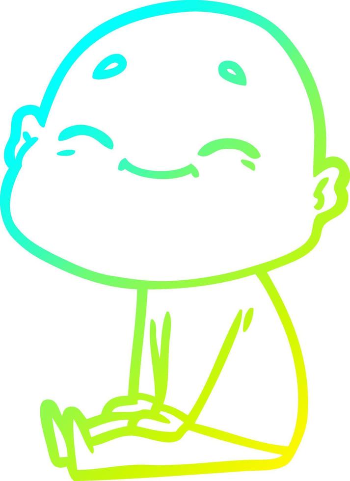 cold gradient line drawing happy cartoon bald man vector