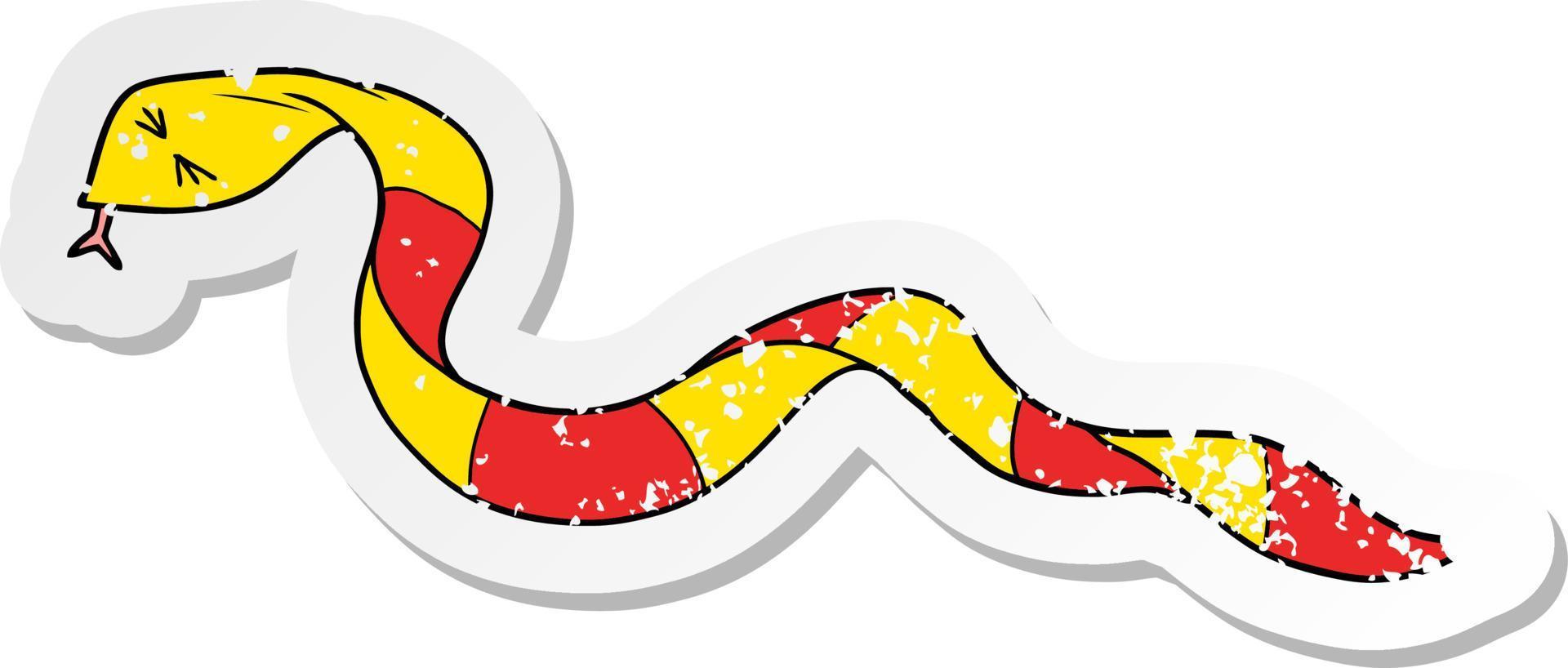 distressed sticker of a cartoon snake vector