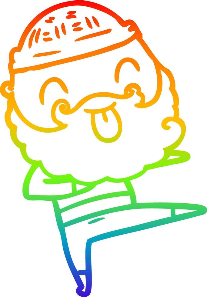 rainbow gradient line drawing man with beard sticking out tongue vector