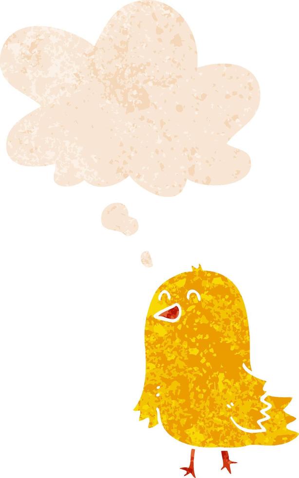 cartoon bird and thought bubble in retro textured style vector