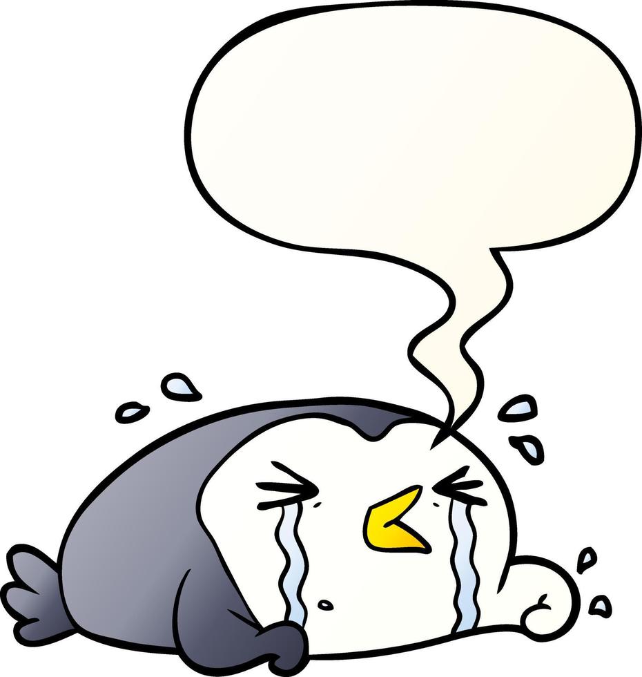 cartoon crying penguin and speech bubble in smooth gradient style vector