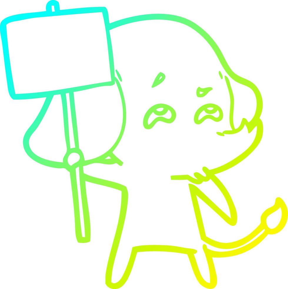 cold gradient line drawing cartoon elephant with sign remembering vector