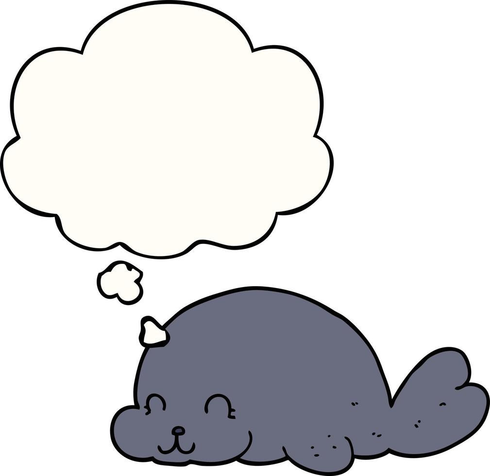 cute cartoon seal and thought bubble vector