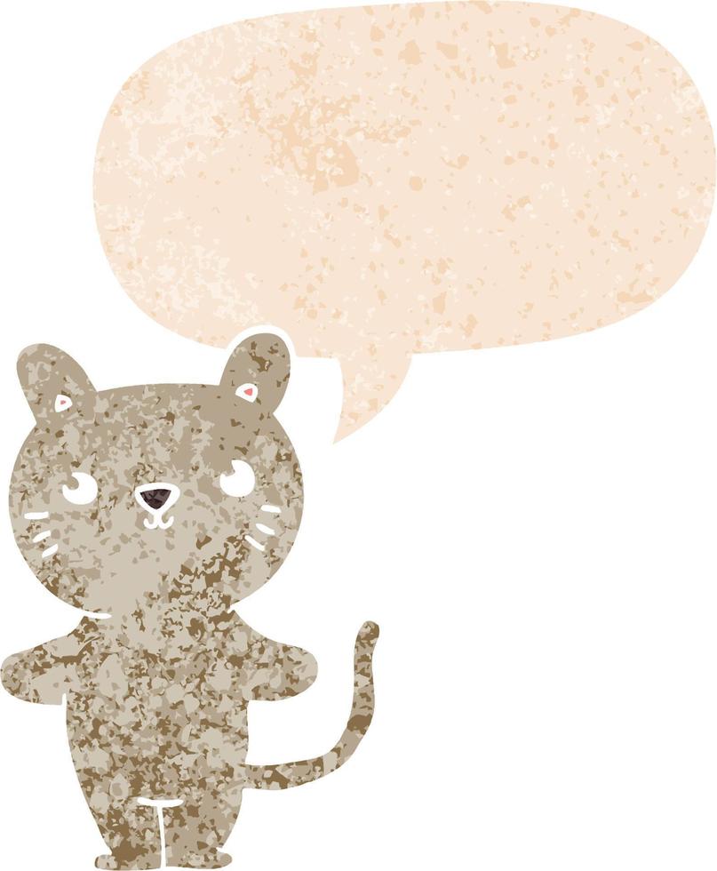 cartoon cat and speech bubble in retro textured style vector