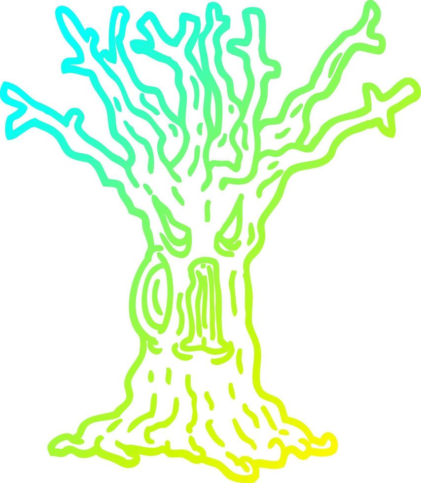 cold gradient line drawing cartoon spooky tree vector