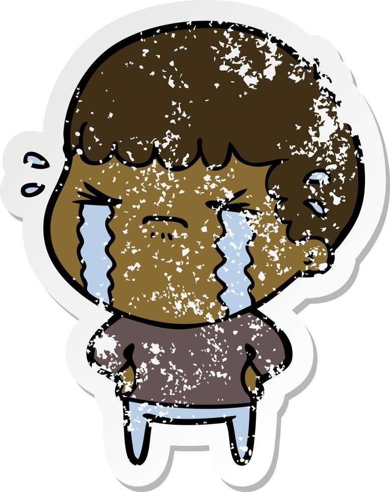 distressed sticker of a cartoon man crying vector