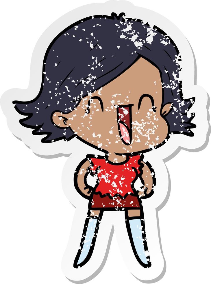 distressed sticker of a cartoon happy woman vector