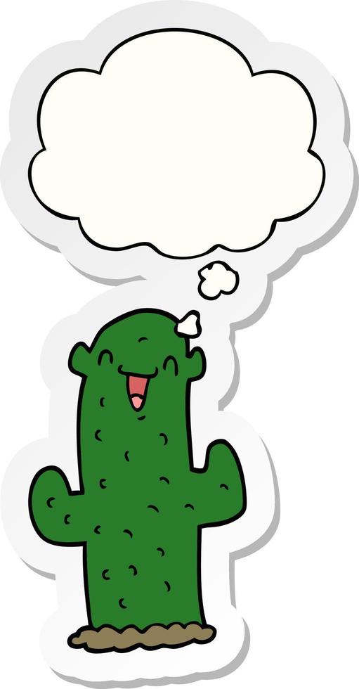 cartoon cactus and thought bubble as a printed sticker vector