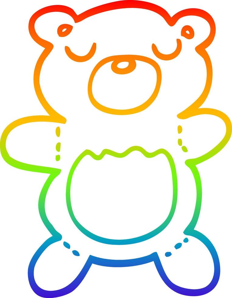 rainbow gradient line drawing cartoon teddy bear vector