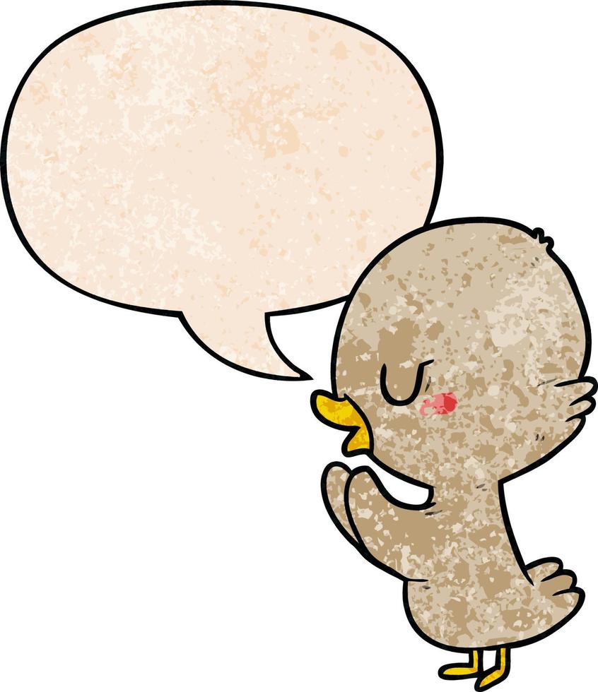 cute cartoon duckling and speech bubble in retro texture style vector