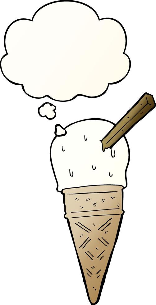 cartoon ice cream and thought bubble in smooth gradient style vector